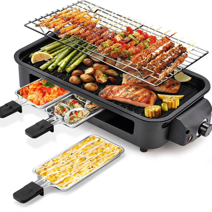 1800W 2‑in‑1 Electric Indoor Smokeless Grill & Pan, Non‑Stick Removabl