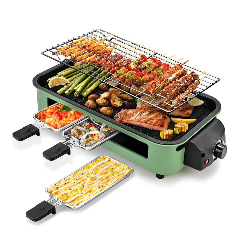 1800W 2‑in‑1 Electric Indoor Smokeless Grill & Pan, Non‑Stick Removabl
