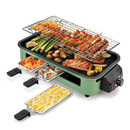 1800W 2‑in‑1 Electric Indoor Smokeless Grill & Pan, Non‑Stick Removabl