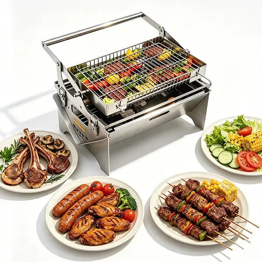 360° Rotatable Flip BBQ Grill Portable Foldable Stainless Steel Camping Outdoor Grill