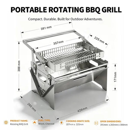360° Rotatable Flip BBQ Grill Portable Foldable Stainless Steel Camping Outdoor Grill