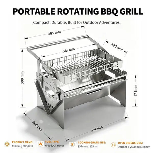 360° Rotatable Flip BBQ Grill Portable Foldable Stainless Steel Camping Outdoor Grill