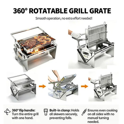360° Rotatable Flip BBQ Grill Portable Foldable Stainless Steel Camping Outdoor Grill