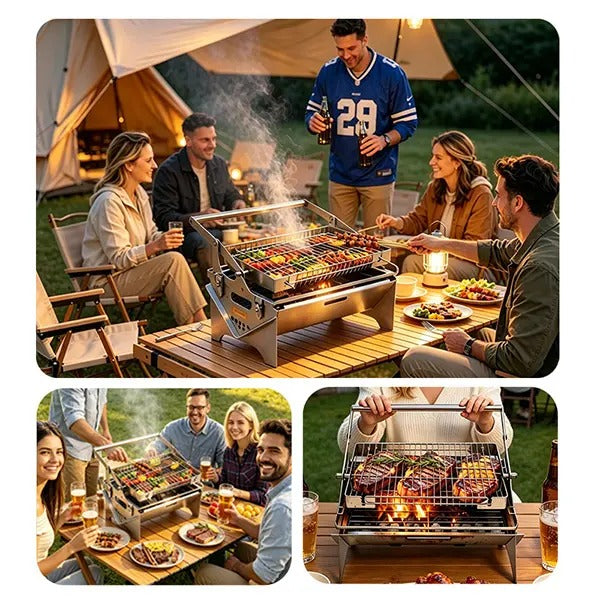 360° Rotatable Flip BBQ Grill Portable Foldable Stainless Steel Camping Outdoor Grill