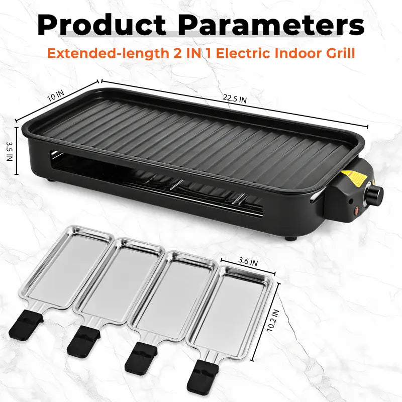 1800W 2‑in‑1 Electric Indoor Smokeless Grill & Pan, Non‑Stick Removabl