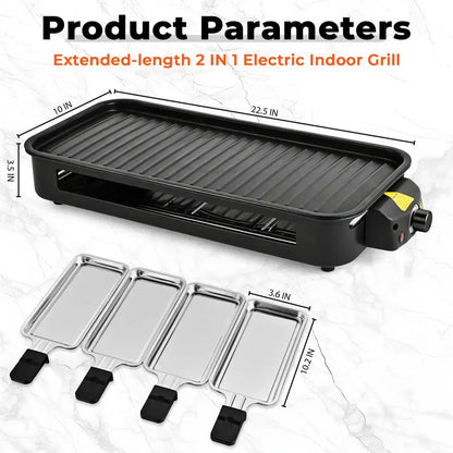 1800W 2‑in‑1 Electric Indoor Smokeless Grill & Pan, Non‑Stick Removabl