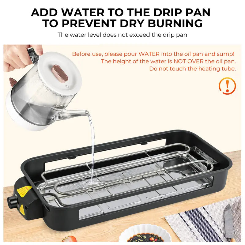 1800W 2‑in‑1 Electric Indoor Smokeless Grill & Pan, Non‑Stick Removabl